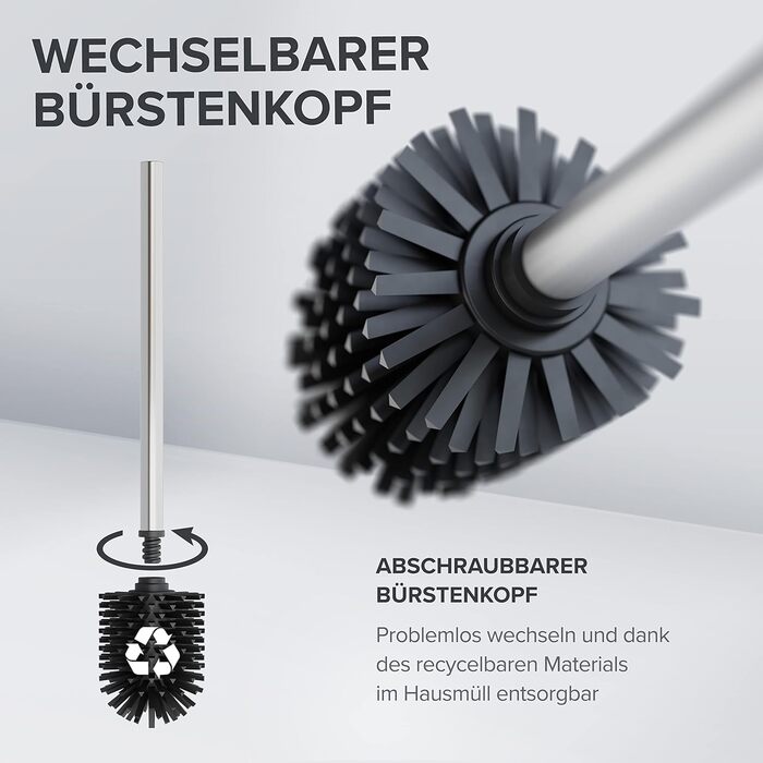 Набір для чищення унітазу Skrova | Силіконова щітка для унітазу | Без підставки | Чорний матовий, з підставкою | Змінний WC-головка