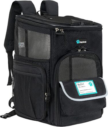 PetAmi Рюкзак-переноска для собак та котів, чорний, для подорожей, з вентиляцією, м'які стінки