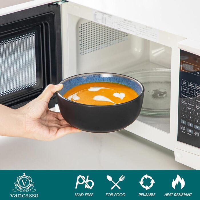 Набір тарілок/мисок Vancasso PLAYA, 6 шт., блакитні, з кераміки (6 мисок, супові тарілки, салатники, паста)