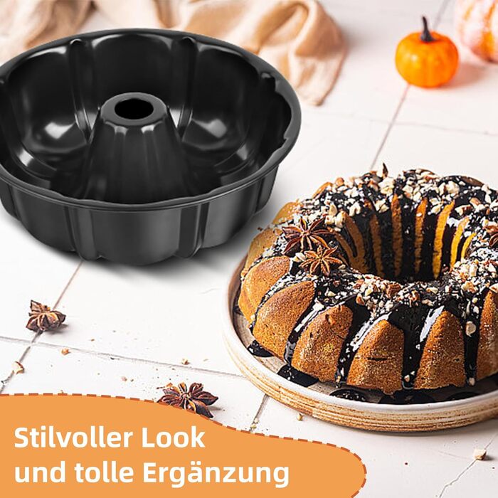 Форма для кексів Onader, карбонова сталь з антипригарним покриттям, 25,5 см, кругла, для випікання кексів, хліба, здоби, легко миється (чорна)