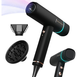 Іонізатор для волосся Föhn: Швидкий фен з дифузором для жінок та чоловіків, 3 режими, 2 швидкості, чорний