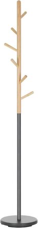 IDIMEX Clothes Rack Enrico, Elegant Standing Coat Rack with 6 Hooks, Beautiful Coat Stand made of Metal and Pine Wood in White/Natural (Grey/Natural)