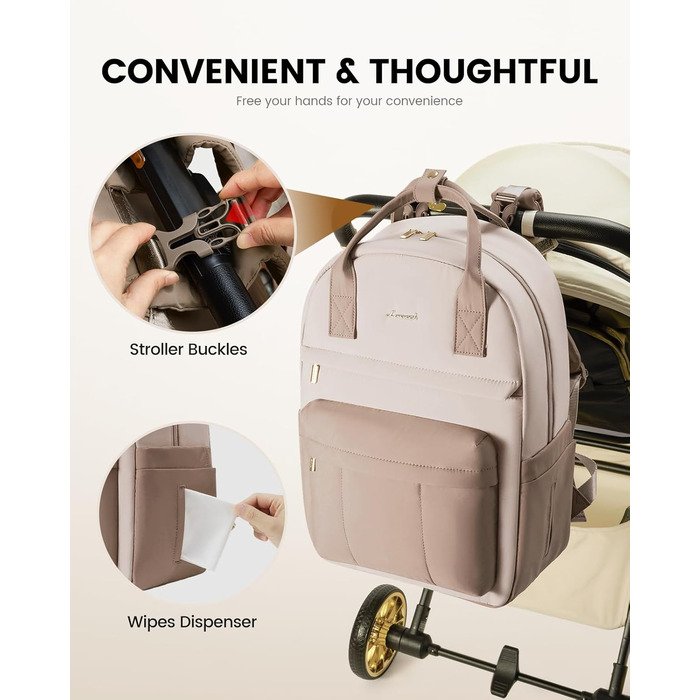Рюкзак-переноска LOVEVOOK для мами та тата: рюкзак-діаперний мішок з пеленальною підкладкою, ремені для дитячої коляски, великий, для пологового будинку, бежевий хакі (M)