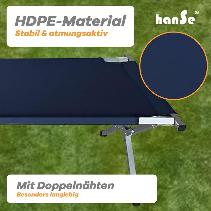 Кемпінгове ліжко HanSe XL з сумкою для перенесення, вантажопідйомність до 150 кг, посилене сталеве каркас