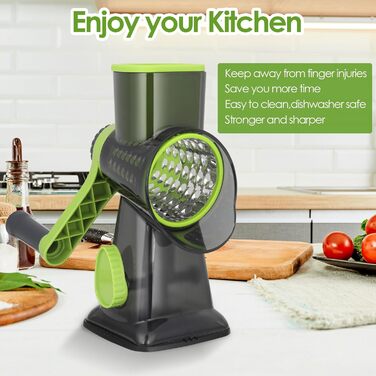 Ручна тертка для сиру та овочів Dreamhigh з ручкою, 3 змінні леза з нержавіючої сталі, для сиру, овочів, горіхів, моркви, ідеальна для огірків, білий (зелений)