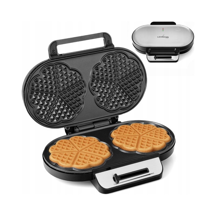 Вафельниця Lehmann для 2 великих вафель-сердечок, 1200 Вт, срібляста