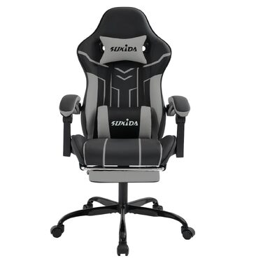 Ігрове крісло SUKIDA Ergonomic Gaming Chair з підставкою для ніг та підтримкою попереку, чорно-сіре