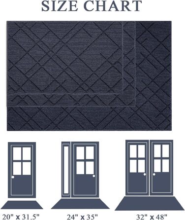При Entrance килимок для входу Biscpro 60x90 см, протиковзний грязезахисний килим з лінійним візерунком для передпокою, кухні та дверей (темно-синій, прямокутний)