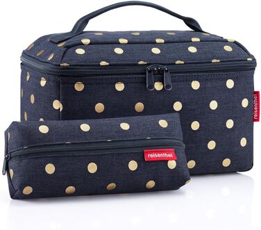 Набір косметичок reisenthel Beautycase Set: косметичка та прямокутна сумка для аксесуарів, Metallic Dots Blue (17x18x17 см та 21x8x4 см)