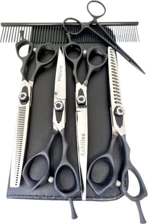Ножиці для грумінгу собак Achilles Professionelle 7 дюймів - Японська сталь преміум-якості - Ножиці для догляду за собаками (Чорний & Срібло)