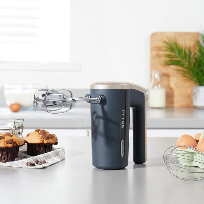 Ручний міксер Petra 300W з 5 швидкостями, турбо-функцією та аксесуарами, срібний