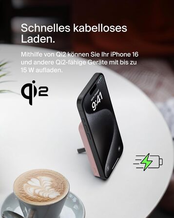 Powerbank Belkin BoostCharge Pro 10000mAh з Qi2 та MagSafe, рожевий, з інтегрованим підставкою, для iPhone 17, Air, 16, 15, 14, Pixel та інших