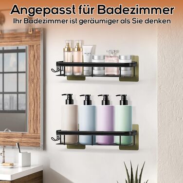 Полиця для душу Dealswin без свердління, 2 шт. Органайзер для ванної кімнати, полиця для зберігання та організації з великою місткістю, тримач для шампуню для душу та ванної кімнати (чорний)