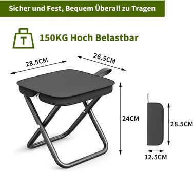 Складний туристичний стілець EASYLOCK, чорний. Максимальне навантаження 150 кг