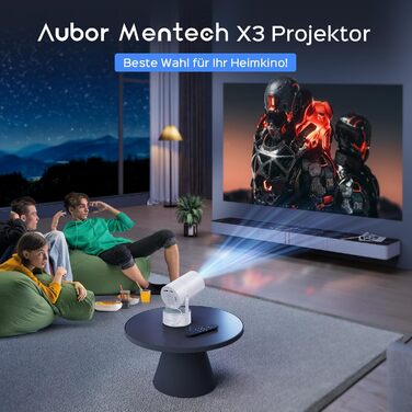 Aubor Mentech Mini Beamer 4K: Портативний проєктор для дому з Wi-Fi 6, BT 5.2 та Android OS, Auto Keystone, 180° та підтримкою HDMI.