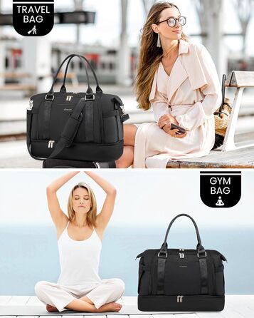 Спортивна сумка LOVEVOOK для подорожей: жіноча дорожня сумка-мішок, weekender, з органайзером, відділенням для взуття та мокрих речей, водонепроникна, 42L, чорна