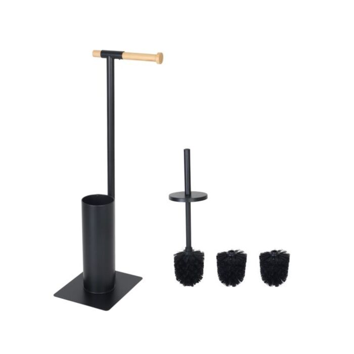 Relaxdays 2-in-1 Black Bamboo Toilet Set