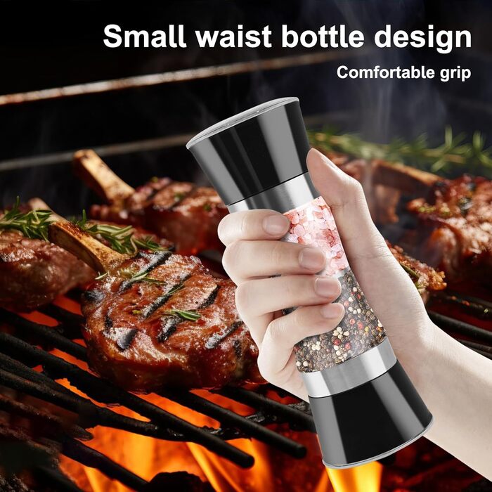 Мельниця для солі та перцю 2-в-1 Cyiecw, ручна, з регулюванням, нержавіюча сталь, для перцю та солі (чорна)