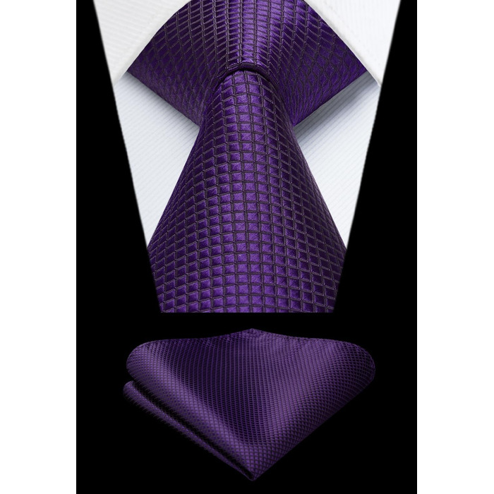 HISDERN Комплект краватки та нагрудного хустинки для чоловіків, в клітинку, елегантний, класичний (фіолетовий)