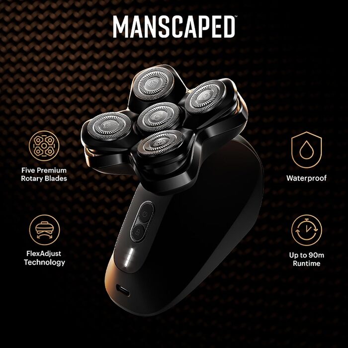 MANSCAPED® The Dome Shaver™ PRO Head Shaver for Men, 5 rotating SkinSafe® blades with FlexAdjust Technology, waterproof, USB-C/Inductive charging, battery-powered, travel lock