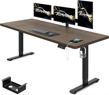 Електричний регульований стіл JUMMICO 140x70 см з USB, кабель-менеджером, для офісу, комп'ютерний стіл-трансформер, ергономічний, горіх