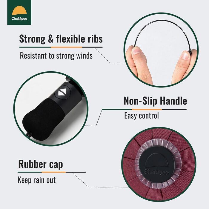 Чакіпі Чомптер: Стійкий до вітру парасолька-тростина для чоловіків та жінок, автоматичний складний парасоль, 10 ребер, червоний