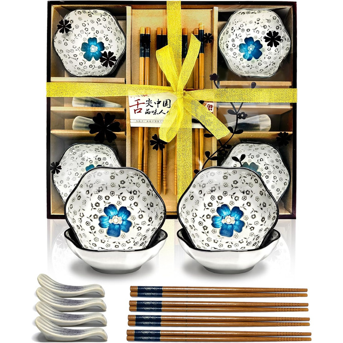 Набір для суші на 4 особи, 12 предметів, кераміка, набір для подачі суші, керамічні соусники, дизайн 'Плюм-квіт', ідеальний подарунок