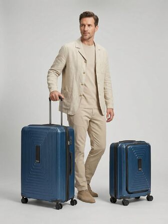 Набір валіз REDOLZ з жорстким корпусом, 4 предмети з косметичкою (Dark Blue Metallic, 2-SET)