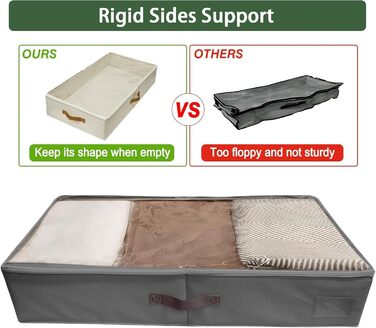 Коробки для зберігання під ліжком, 2 шт. з боковими стійками, сірі. Підходять для постільної білизни, одягу та ковдр.