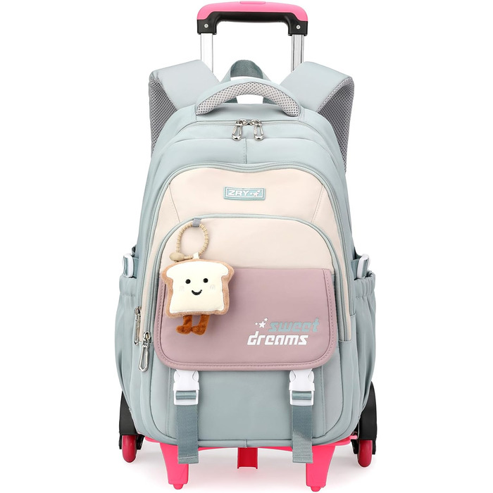 Шкільний рюкзак-роликовий для дівчаток-підлітків, 36л, зелений. Рюкзак для школи з колесами, знімний ролик, для початкової та середньої школи, дорожній рюкзак, 6 коліс