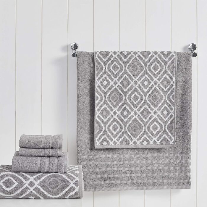 Amrapur Overseas 6-Piece Set of 100% Combed Cotton with Jacquard Stripes, Very Soft, 550 g/m² - 2 Bath Towels, 2 Hand Towels, 2 Washcloths, Grey, 6 Count (Pack of 1)