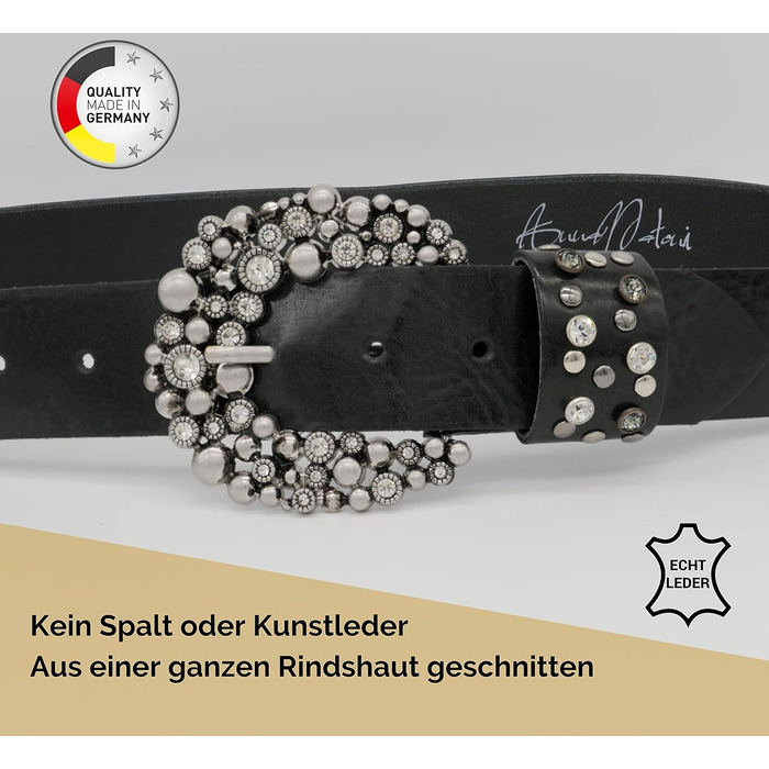 Жіночий шкіряний ремінь AnnaMatoni з розкішною стразовою пряжкою 4 см, чорний, Німеччина, 105 см