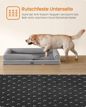 Feandrea Orthopedic Dog Bed, Dog Cushion, Dog Basket, Soft Padding, Dog Sofa, Raised Sides, Removable and Washable Cover, 91 x 71 x 20 cm, Non-Slip Bottom, PGW076G01 (L 135 x W 107 x H 25 cm, Light Grey)