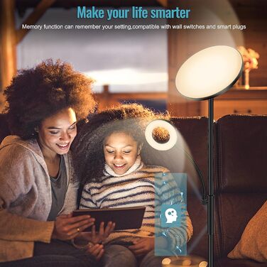 LED торшер, 42W, 16 мільйонів кольорів RGBCW, WiFi, Smart, двосторонній, для вітальні, сумісний з Alexa/Google Home, синхронізація з музикою, плавне регулювання яскравості, торшер для спальні