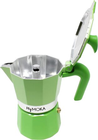 Steelmoka, Patented Moka Espresso Machine for stovetops including induction, 2-cup capacity, silver color, stainless steel coffee maker, dimensions 12 x 9 x 15.5 cm (3 cups, Mojito)