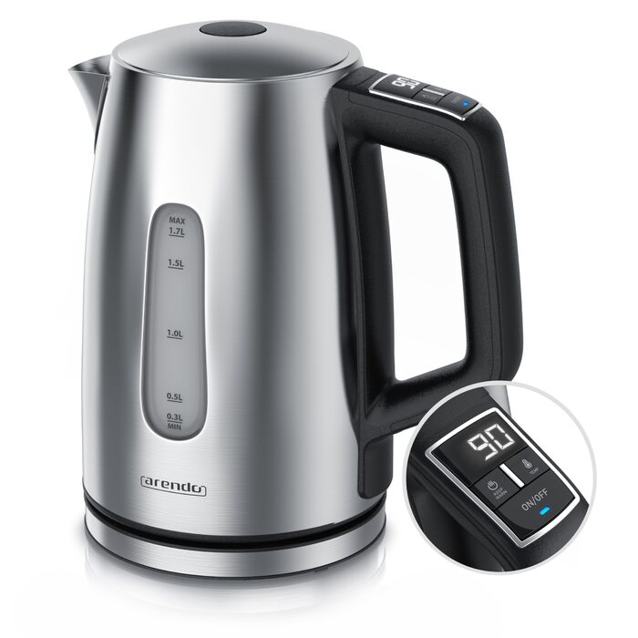 Електричний чайник Arendo з регулюванням температури, нержавіюча сталь, LED дисплей, підтримання тепла, автоматичне відкриття кришки, індикатор рівня води