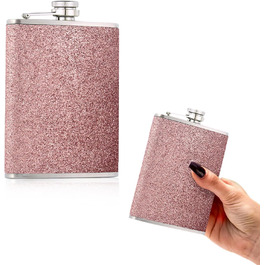 Сталевий фляж з нержавіючої сталі 304, 240 мл з воронкою - без витоку, стильний та портативний набір пляшок для чоловіків та жінок. Сталева фляга для віскі (колір: рожевий)