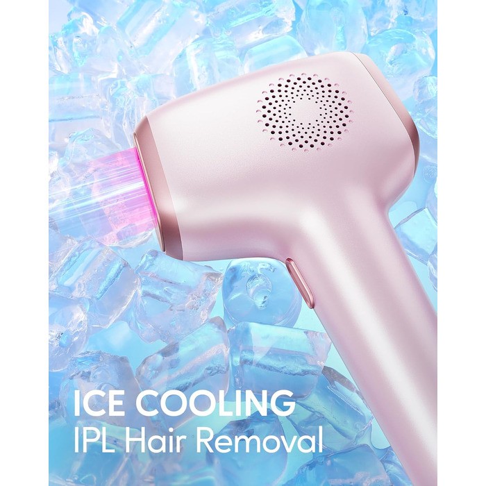 IPL пристрій для епіляції Innza з охолодженням, 999 999 імпульсів, 9 рівнів потужності, для обличчя, зони бікіні, тіла, рожеве золото