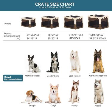 Клітка для собак Petsfit, складана, для середніх та маленьких собак, для дому, транспортування, з регульованим дизайном, з міцними сітчастими вікнами та м'якою підстилкою (61 x 46 x 43 см, колір кава)