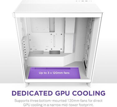 Корпус NZXT H7 Flow для ПК ATX з покращеною вентиляцією | Підтримка 3 x 120 мм вентиляторів для охолодження відеокарти | 3 x 120 мм фронтальні вентилятори | Пластина для встановлення 420 мм кулера спереду | Flow RGB 2024, білий