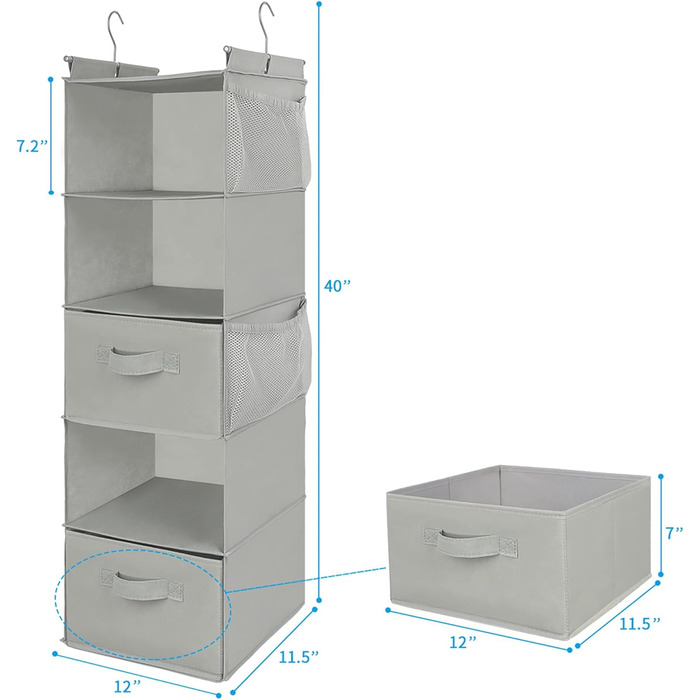 Органайзер для шафи MAX Houser з 5 полицями, Економія місця, Тканинні полиці з 4 кишенями збоку, Складаний, Бежевий