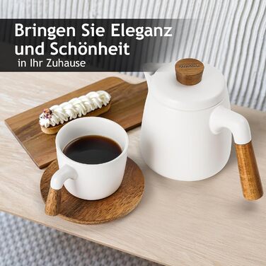 Набір для чаю Miamio: керамічний чайник 1 л з ситечком та 4 чашки (300 мл), бамбукові підставки