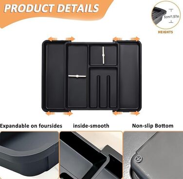 Органайзер для столових приборів ZHUlYIWIN в шухляду, розсувний, з тримачами для ножів, білий