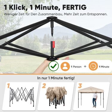 Sekey One-Touch Pop-Up Pavilion 3x3 Waterproof Stable Winter-Proof, Folding Pavilion 3x3m with Thickened Tubes, Party Tent Pavilion Foldable for Camping Festival Party, Khaki