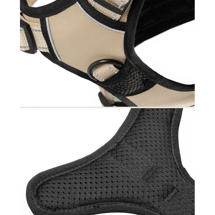 Нашийник для собак Lionto, м'який нейлон, розмір S, анти-тяга, 2 кільця, 4 регульовані ремінці, 2 застібки, гумовий хват, бежевий