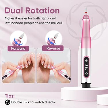 Електричний фрезер для нігтів Nagelfräser Kabellos 13 в 1: 5 швидкостей, 25000 об/хв, USB, для гель-манікюру