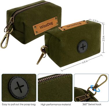 Набір повідка та нашийника для собак Wisedog: регульовані, міцні нашийники та повідки для собак маленьких, середніх та великих порід, з тримачем для відходів (M, оливковий зелений). Зелений (XL(нашийник: 40-65 см; повідок: 1,8 м))