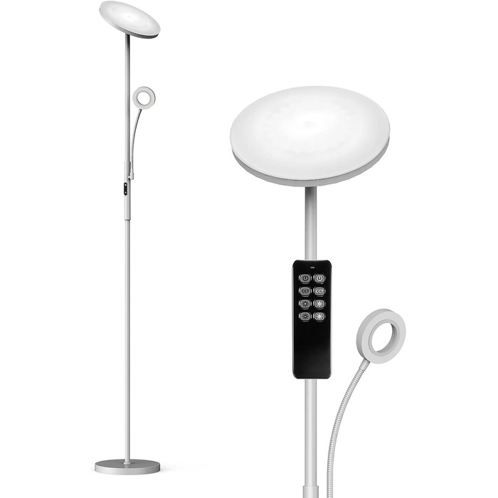 Світлодійна торшер Anten Klara з лампою для читання | Матова | 30W, регульована яскравість, пульт ДУ | 3 кольори світла | Безпечне регулювання яскравості | Світлодійна торшер для вітальні та офісу