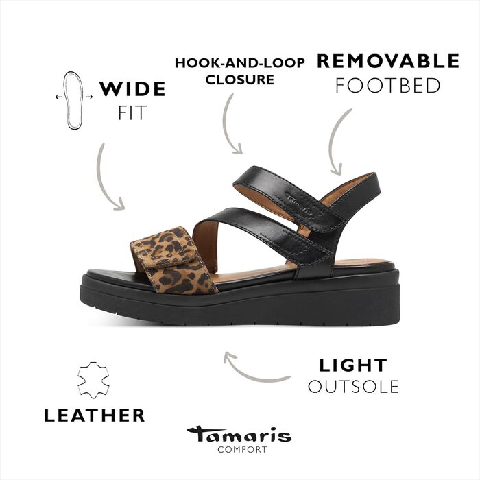 Босоніжки жіночі Tamaris 8-88705-44 Wide Fit, 37 EU, чорні Leo - широка колодка