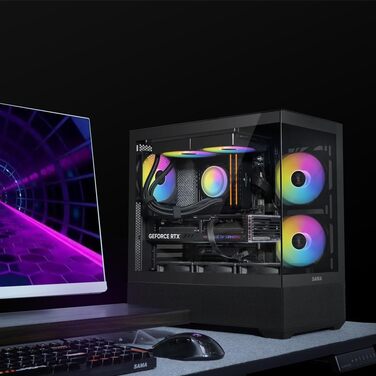 Корпус ПК SAMA V40 Mid-Tower ATX з 6 вентиляторами 120 мм ARGB, подвійні панелі з загартованого скла, чорний